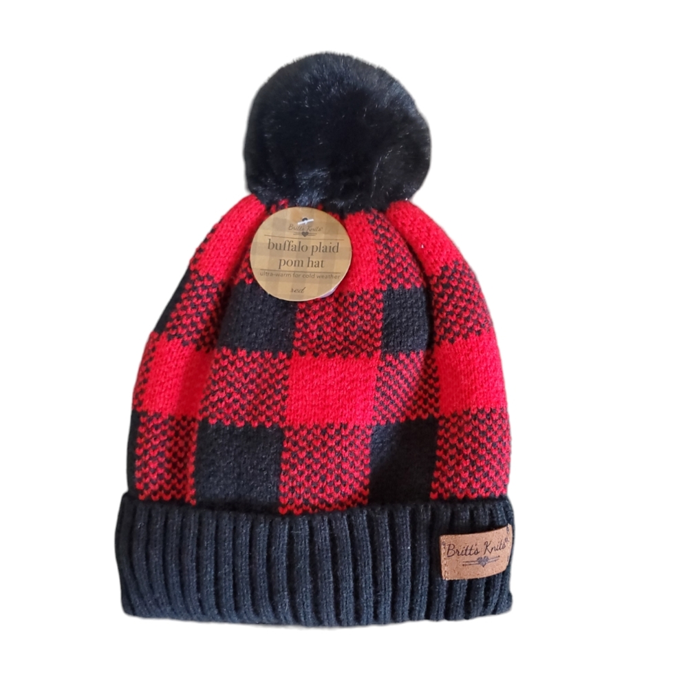 Buffalo Plaid Pom Hat by Britt's Knits, One Size (Women's)